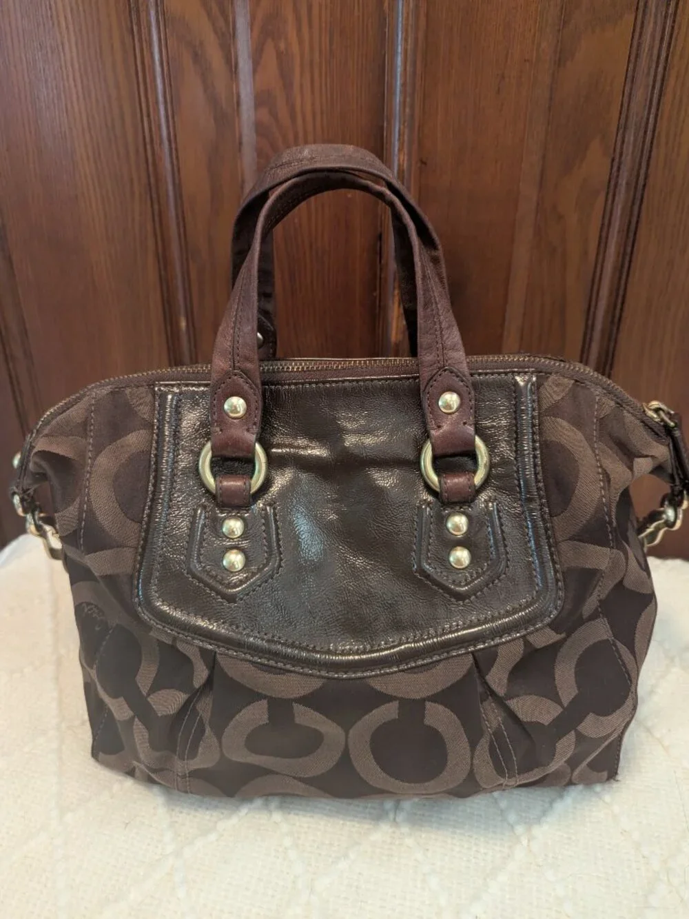 COACH Brown 14294 MADISON AUDREY OP ART SATCHEL SHOULDER BAG HANDBAG